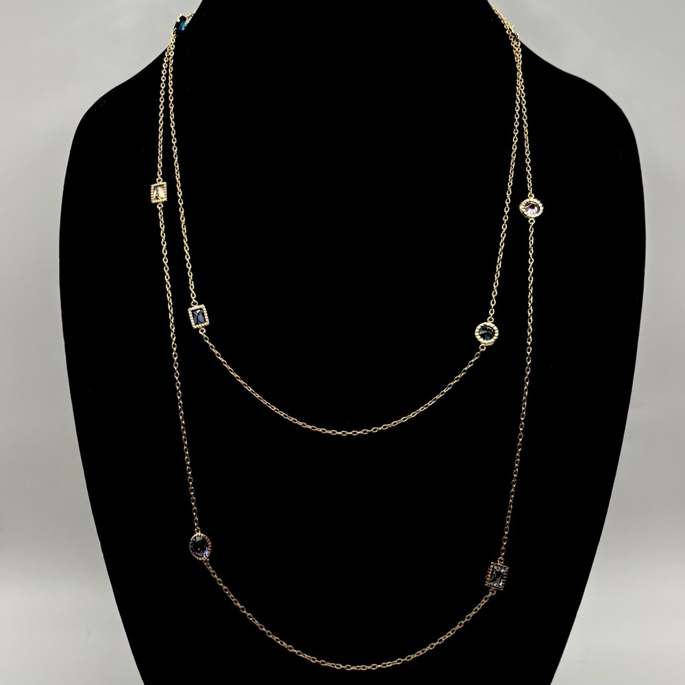 Gold Over Sterling Silver CZ Station Long Necklace Purchased From Freida Rothman